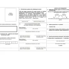 Formularz wniosku o wydanie paszportu tymczasowego, z polami do wypełnienia danych osobowych, podpisu, zgody rodziców i adnotacji urzędowych.