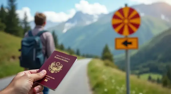 Ręka trzyma paszport na tle górskiej drogi. Czy do Macedonii potrzebny jest paszport?