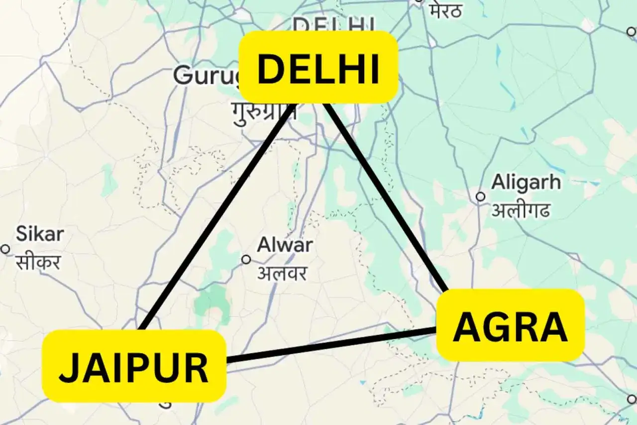 Mapa Indii z zaznaczonymi miastami Delhi, Jaipur i Agra. Idealna trasa na wycieczkę do Indii!