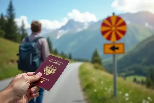 Ręka trzyma paszport na tle górskiej drogi. Czy do Macedonii potrzebny jest paszport?